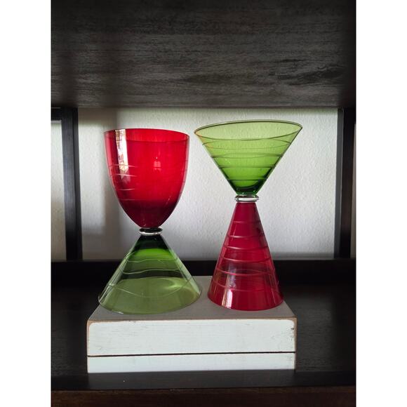 Fifth Avenue Crystal Reversible Red & Green Glass Goblet – 6.25" Retro Amberina - Picture 1 of 8